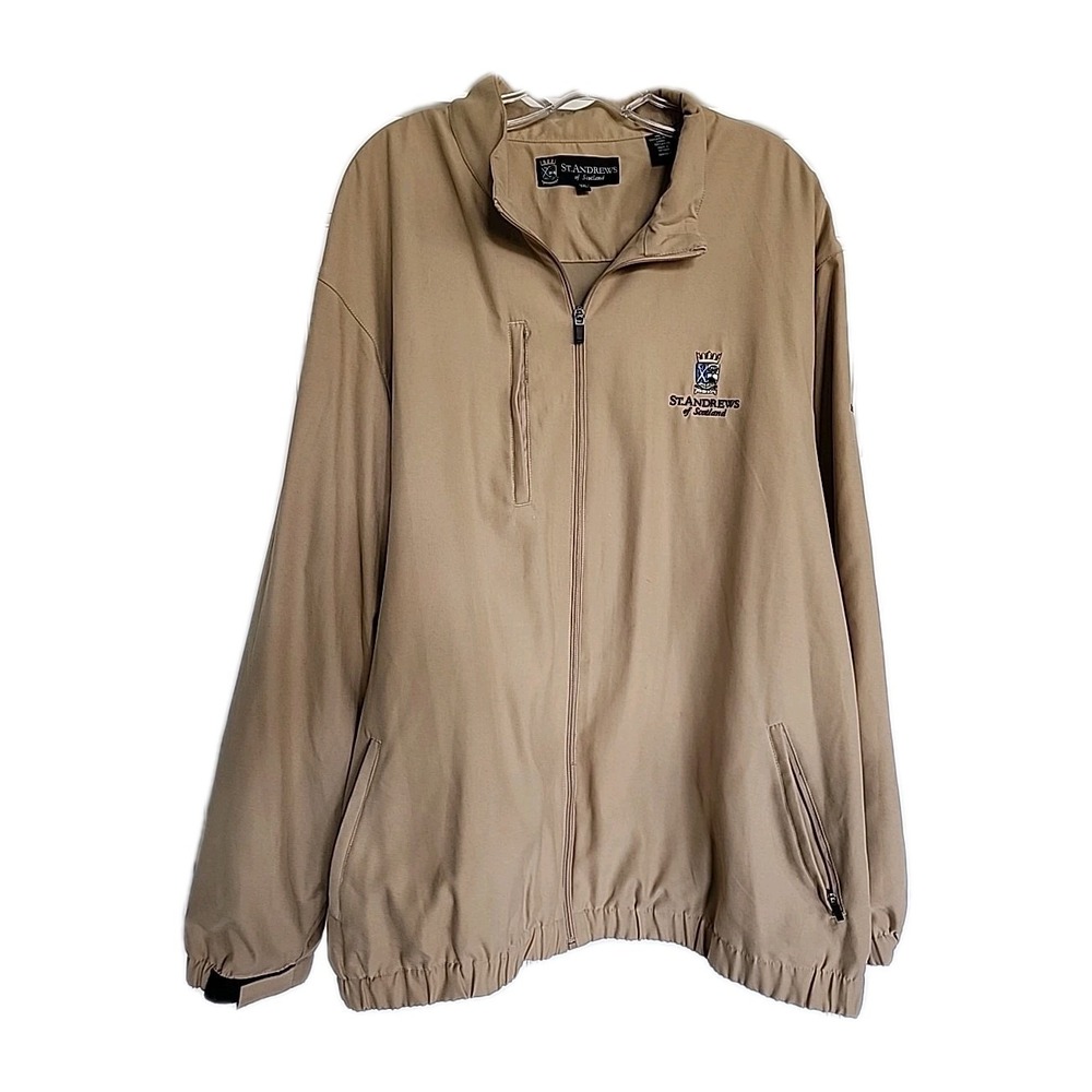 St Andrews Of Scotland Authentic Golf Jacket Beige Mock TurtleNeck Lined Zip XXL